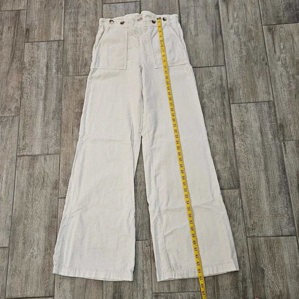 Pilcro The Kit High-Rise Wide-Leg Utility Trousers‎ Size 30T Cream Cinch Retro